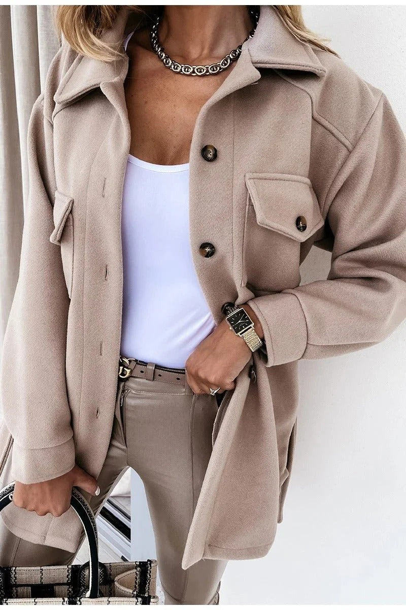Clarisse | Damska Oversized Koszula Kurtka z Guzikami