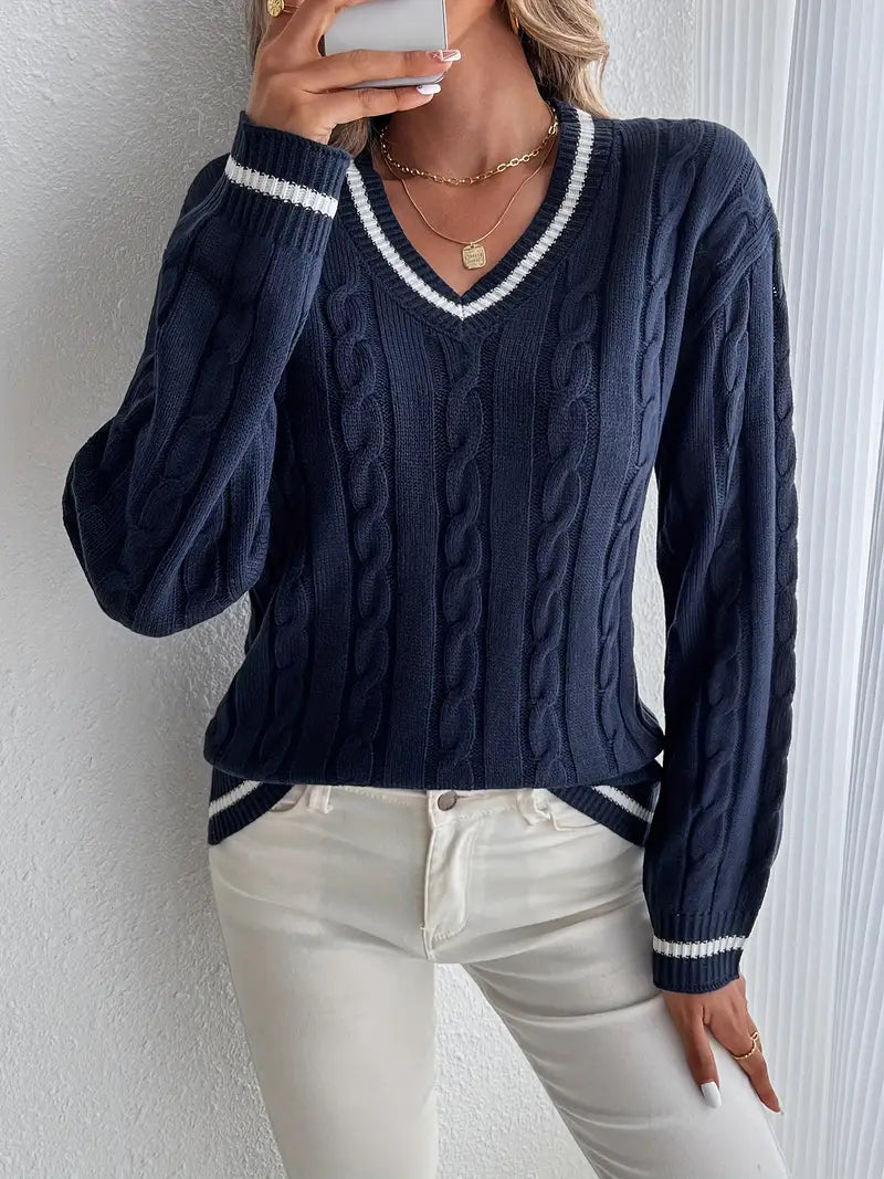 Colette | Damski Sweter z Dekoltem w Serek