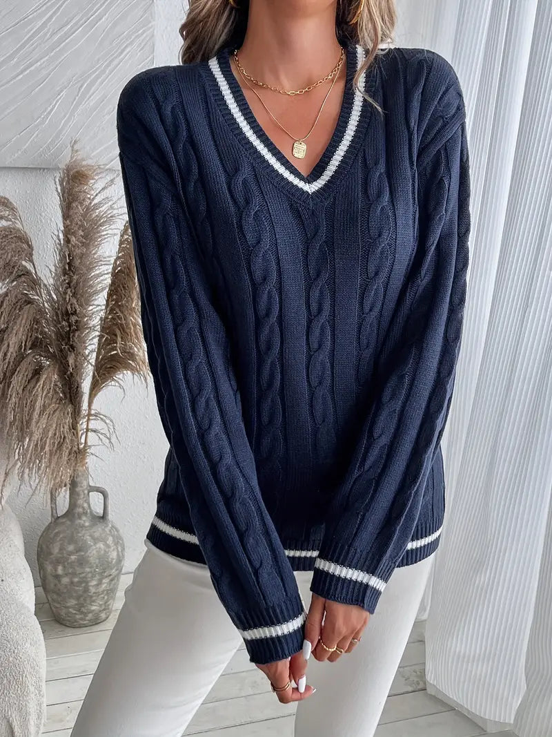 Colette | Damski Sweter z Dekoltem w Serek