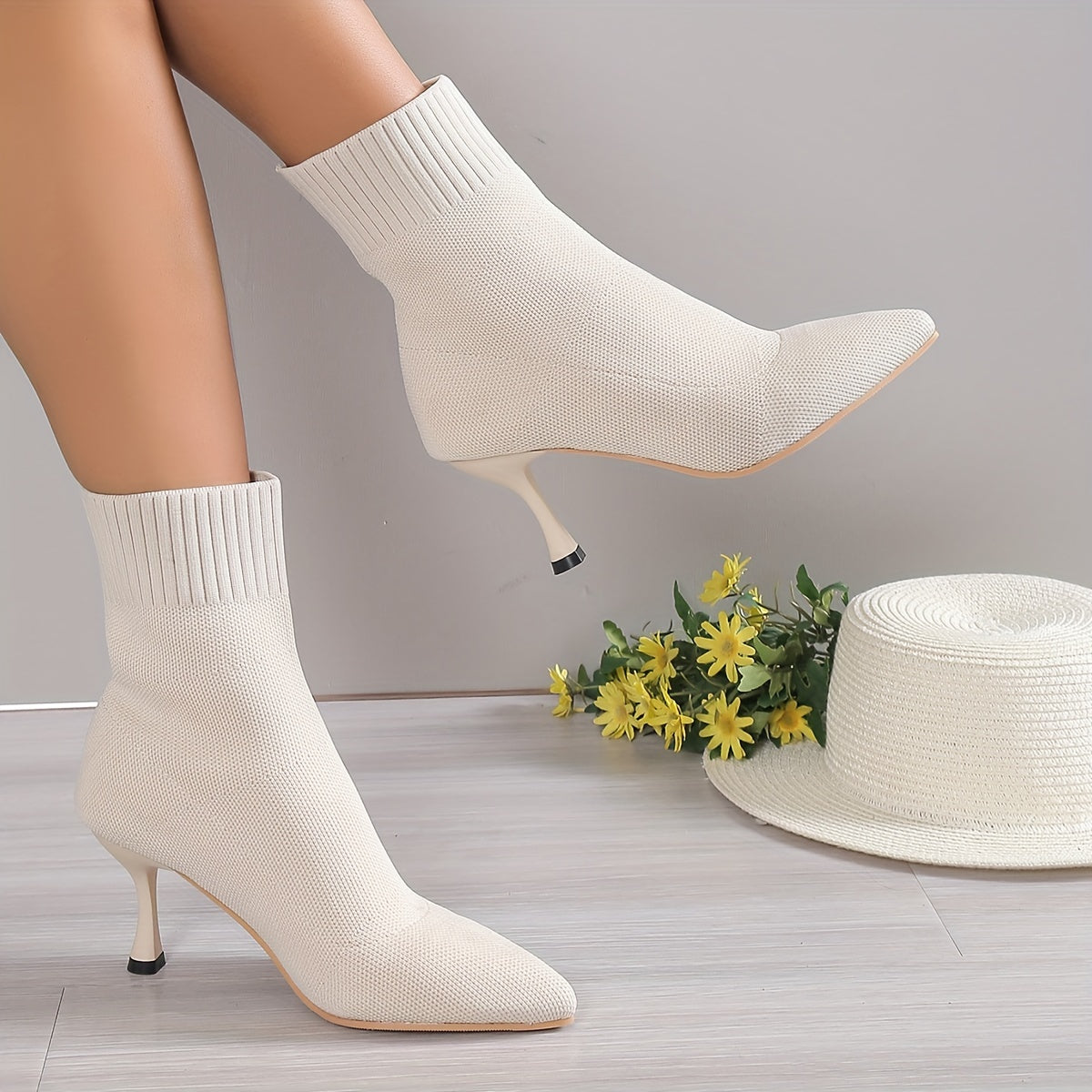 Dagna | Eleganckie botki damskie stiletto ze szpicem wsuwane modne