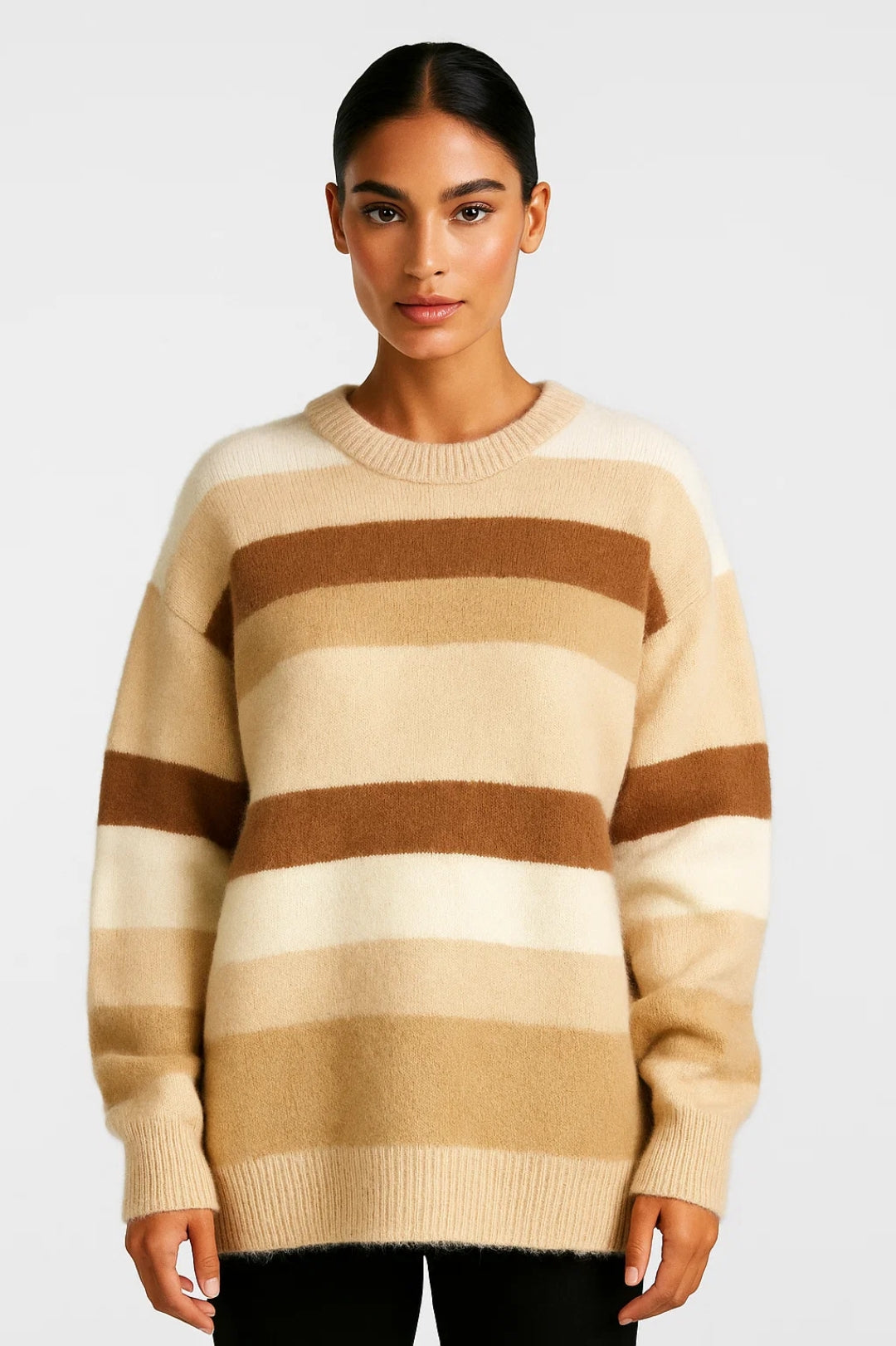 Dena | Pasiasty Sweter Damski, Luźny Krój z Okrągłym Dekoltem