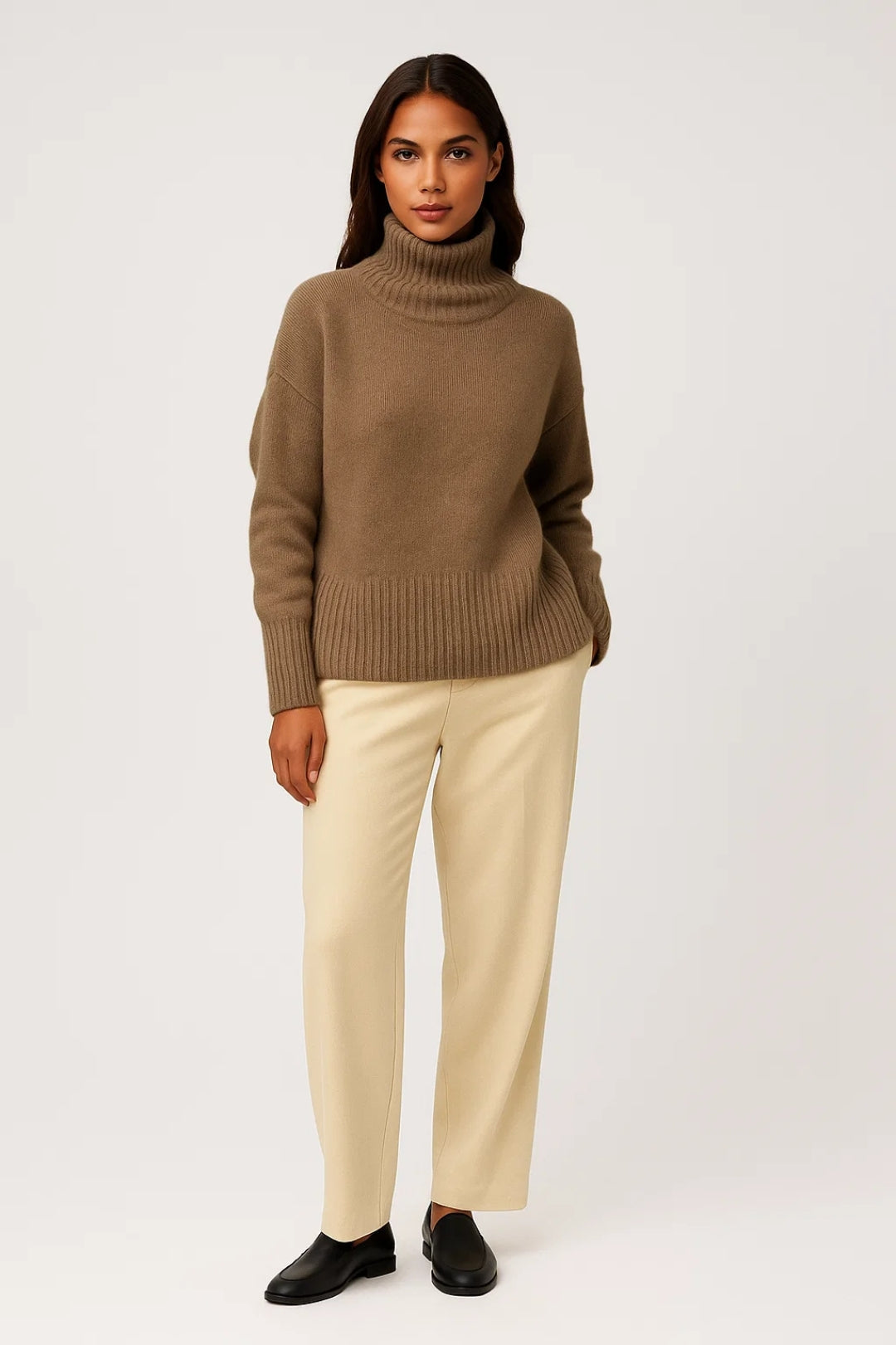 Dionne | Sweter Damski, Wysoki Kołnierz i Żebrowane Wykończenia