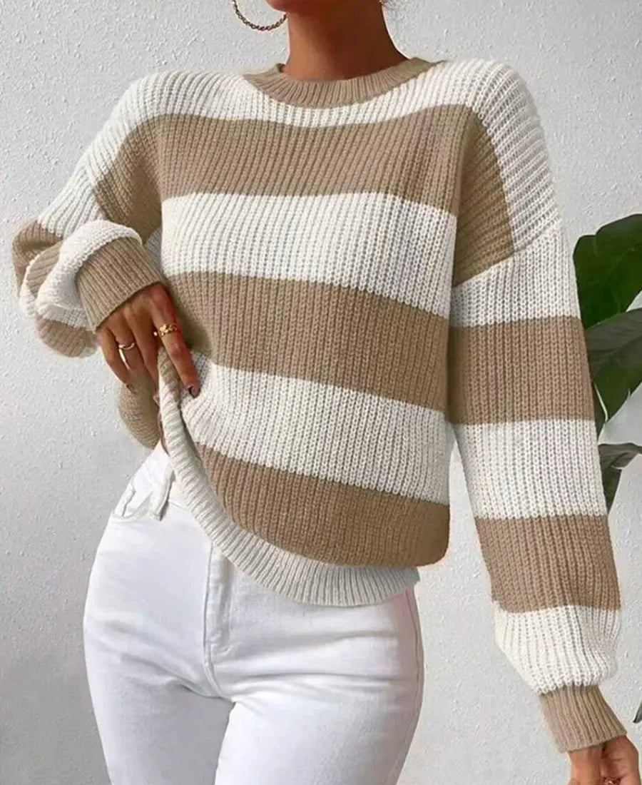 Elara | Damski Sweter w Paski – Pulower z Długim Rękawem