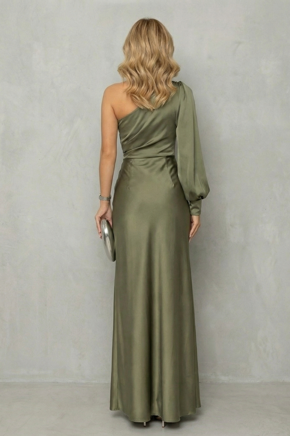 Elarisse – Elegancja z drapowaną talią – Maxi sukienka z jednym ramieniem i rozcięciem