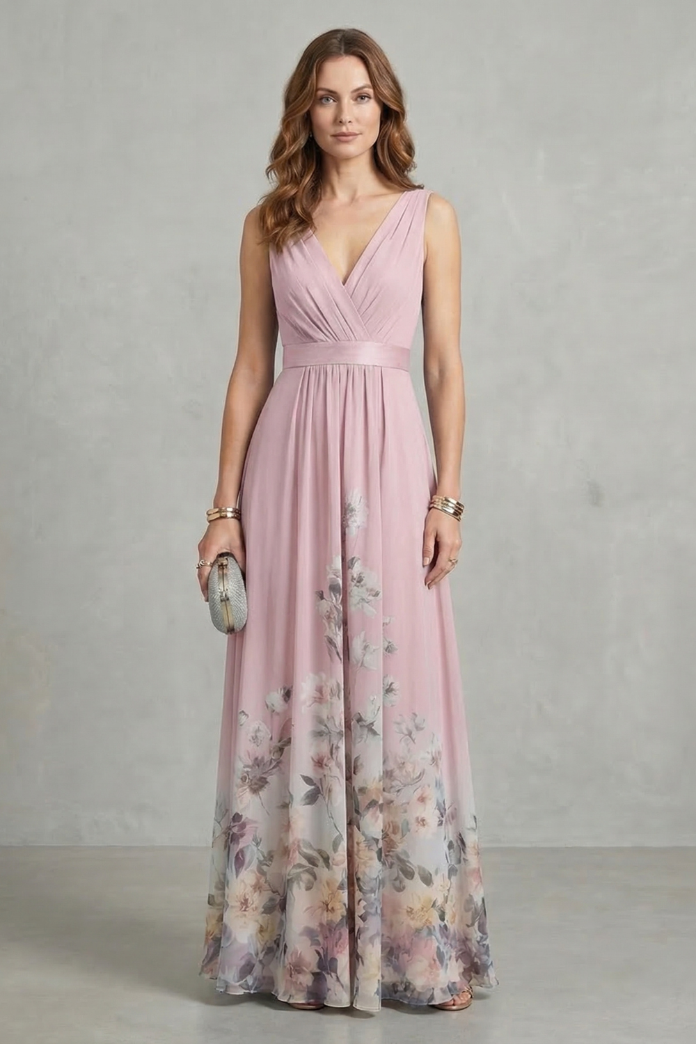 Elarisse – Kwiatowa elegancja – Sukienka maxi z dekoltem w serek