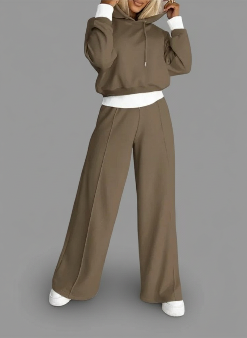 Elisea | Odzież domowa z Kapturem i Szerokimi Nogawkami