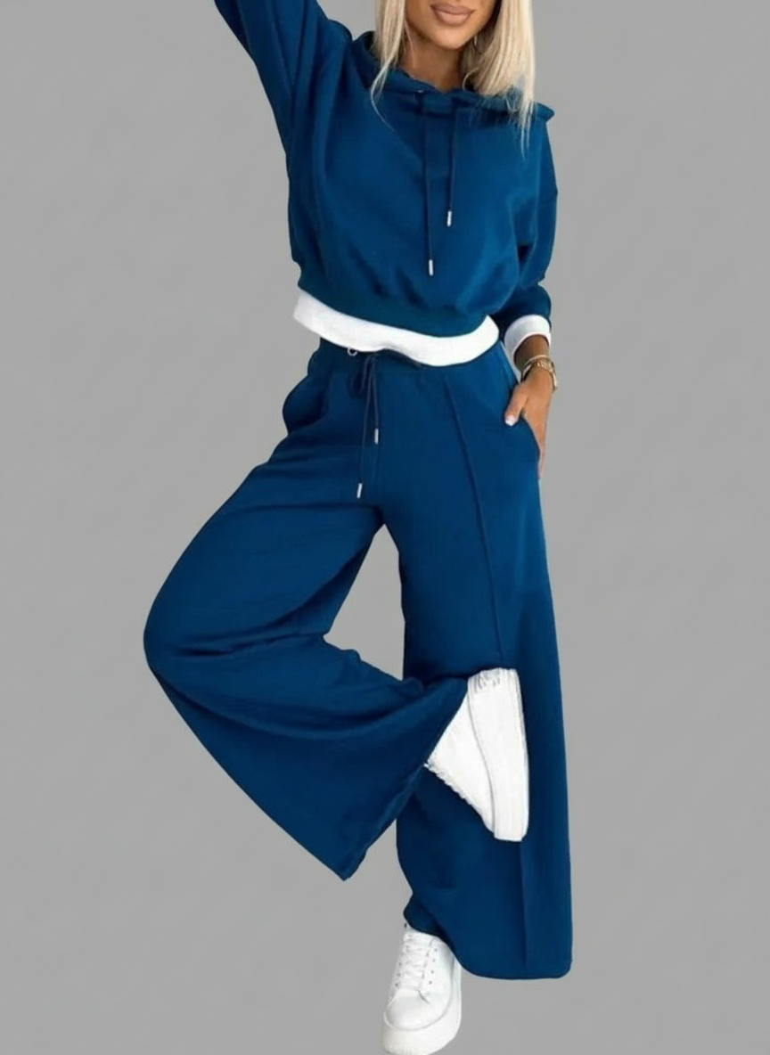 Elisea | Odzież domowa z Kapturem i Szerokimi Nogawkami