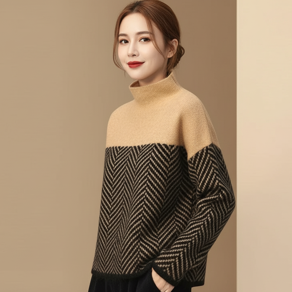 Ella | Vintage Luźny Sweter z Półgolfem