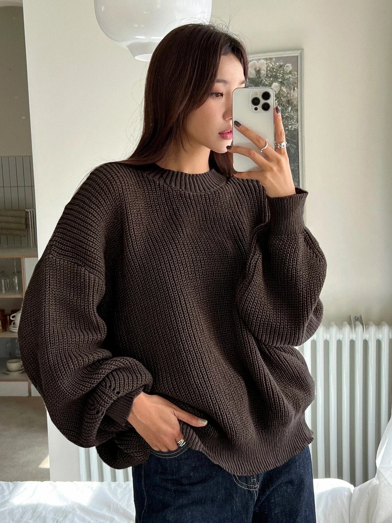 Elowen | Grobowa Dzianinowa Oversized Sweter