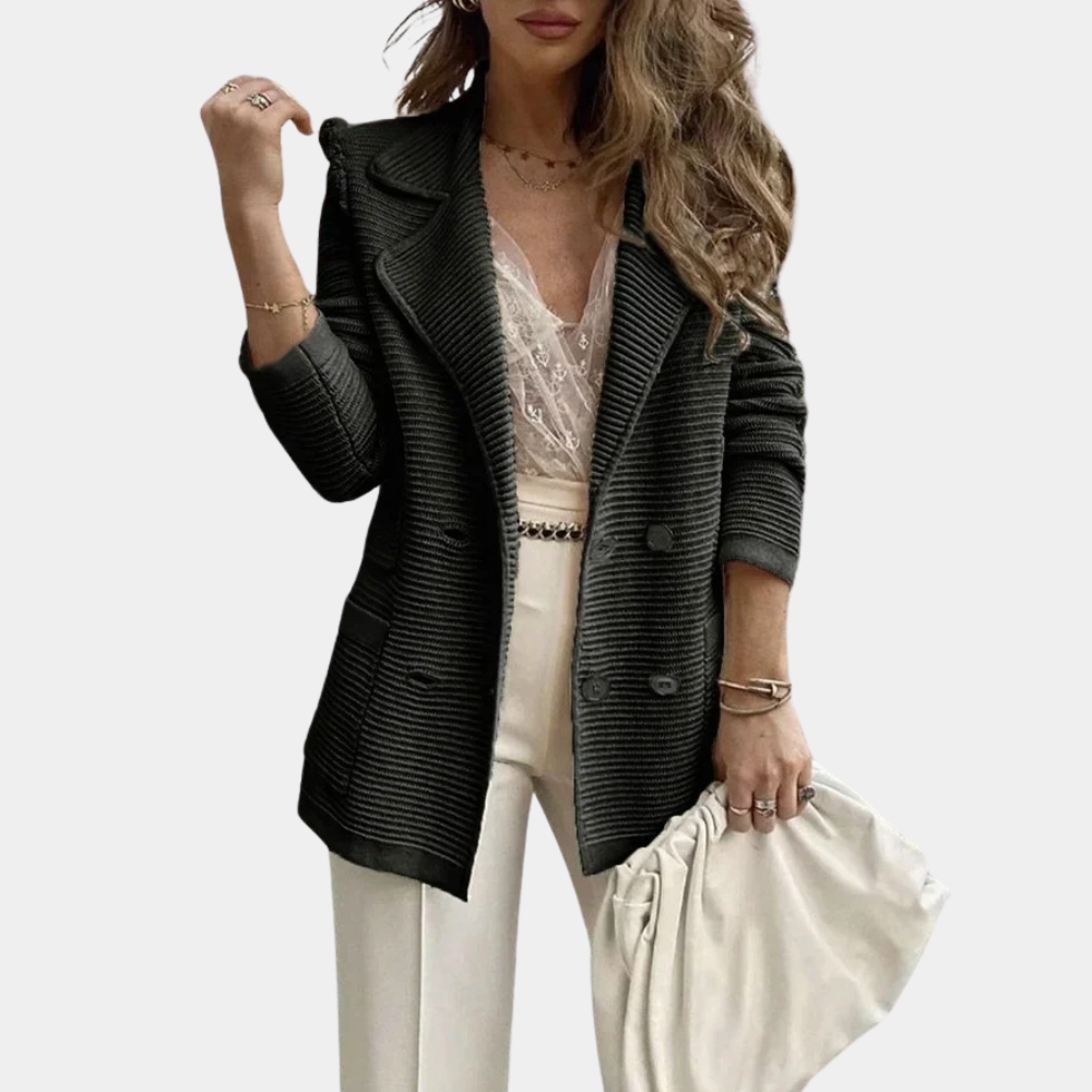 Faye | kurtka zimowa damska elegancka stylowa czarna wełniana na zimę Chicveo