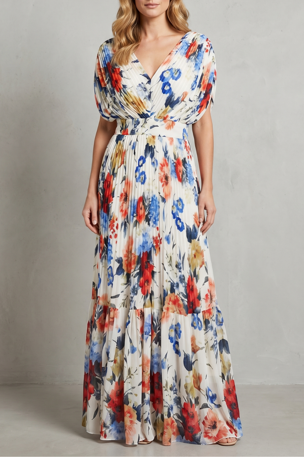 Floravienne – Elegancja w kwiatowe fałdy – Sukienka maxi