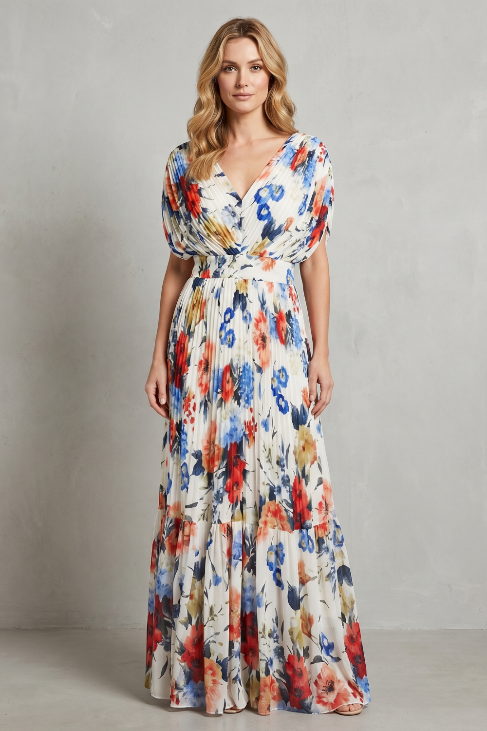 Floravienne – Elegancja w kwiatowe fałdy – Sukienka maxi