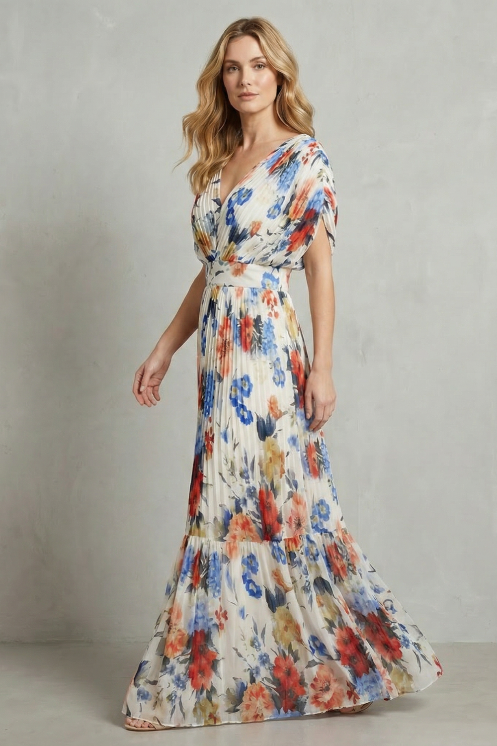 Floravienne – Elegancja w kwiatowe fałdy – Sukienka maxi