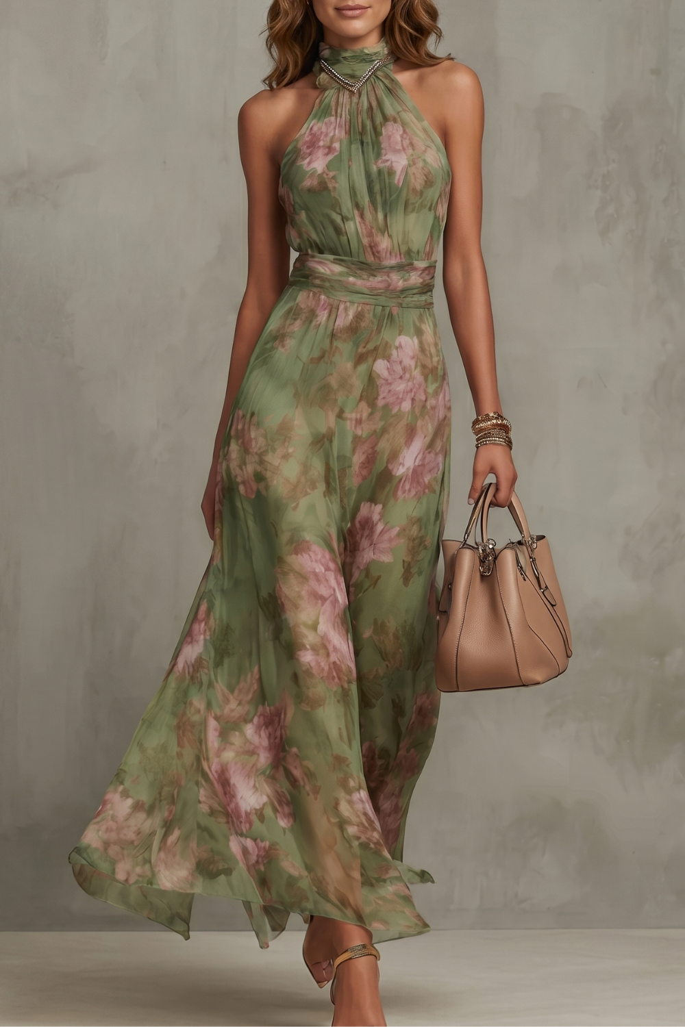 Floréa – Romantyczna kwiatowa sylwetka na halter – Sukienka maxi