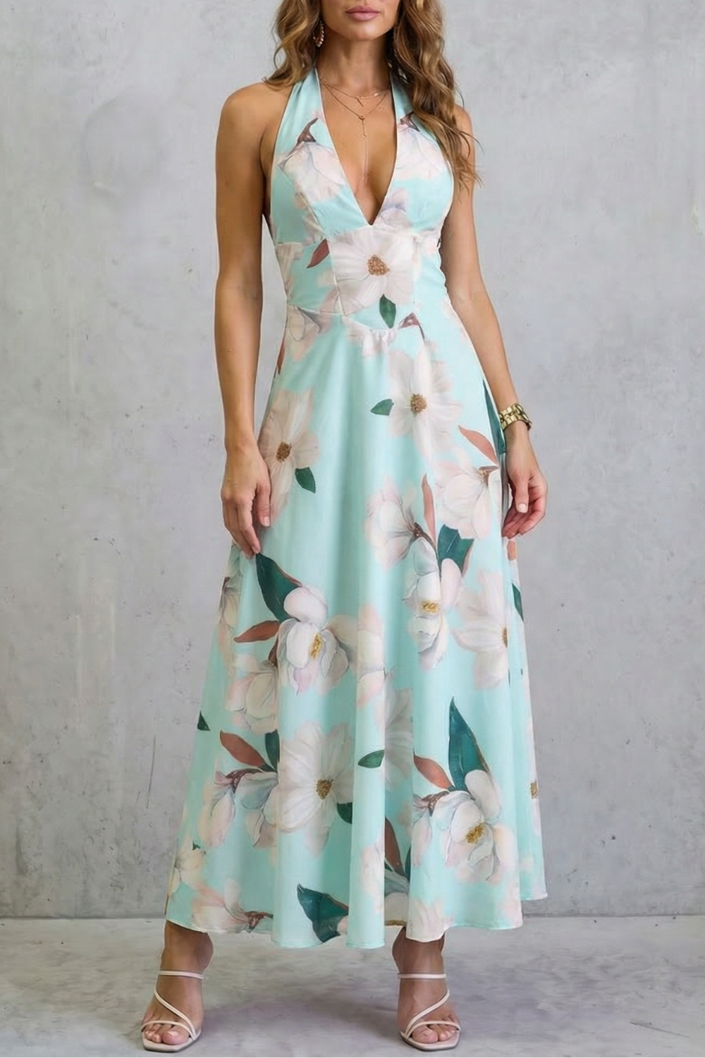 Florévia – Kwiatowa elegancja bez pleców – Sukienka maxi