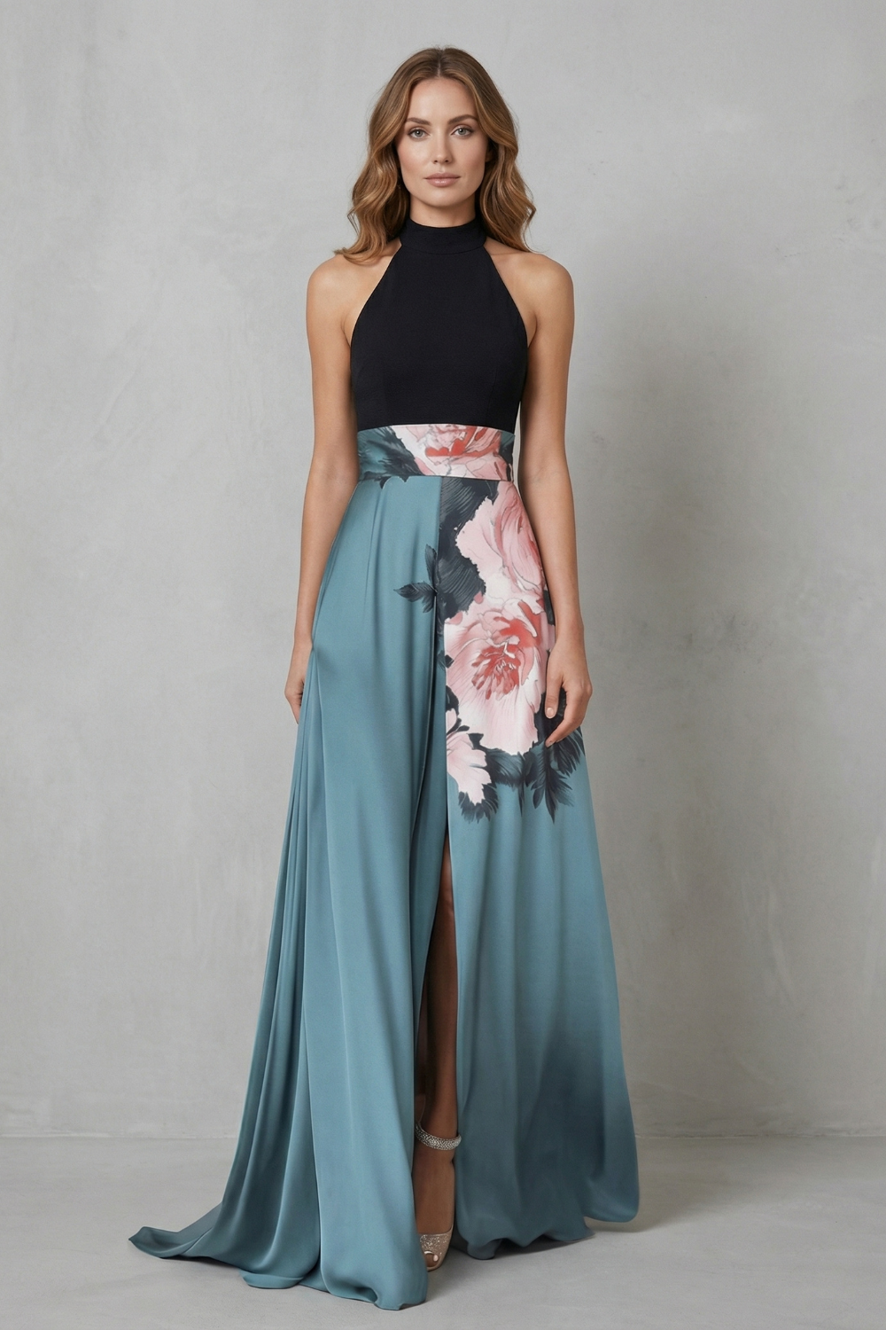 Florévia – Kontrastowa elegancja kwiatowa – Sukienka maxi