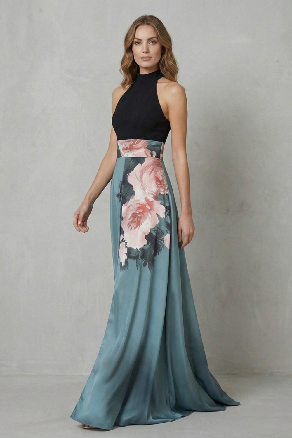 Florévia – Kontrastowa elegancja kwiatowa – Sukienka maxi