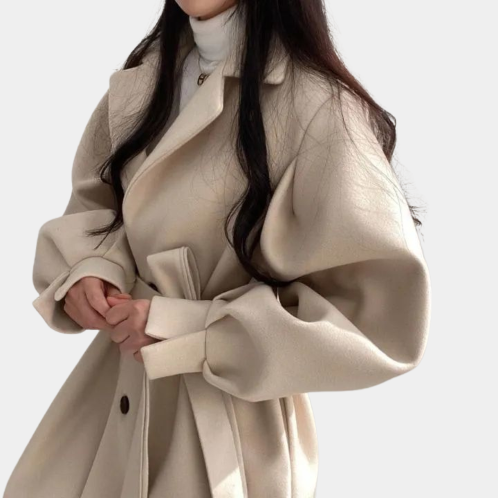 Jovie | kurtka zimowa damska szykowna z bufiastymi rękawami elegancka długa Chicveo