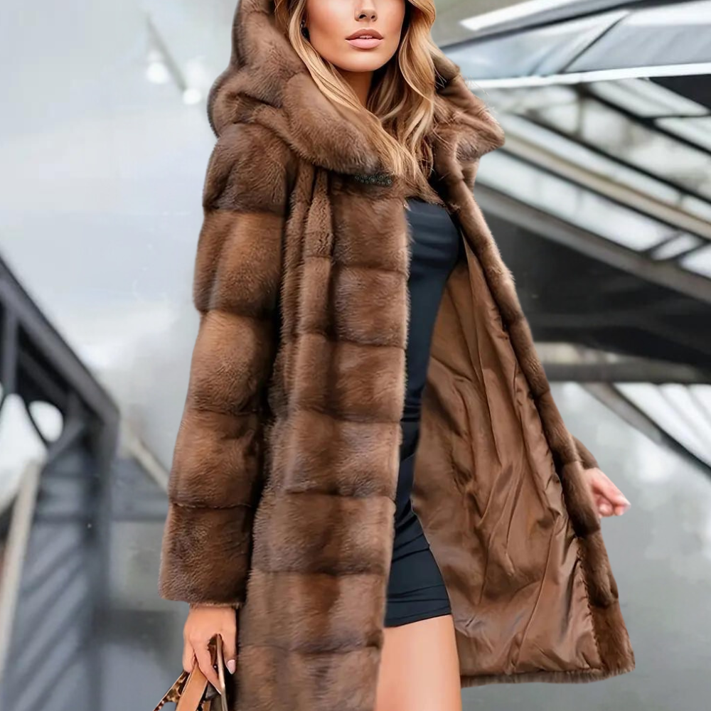 Juniper | kurtka zimowa damska modna stylowa z kapturem pikowana długa Chicveo