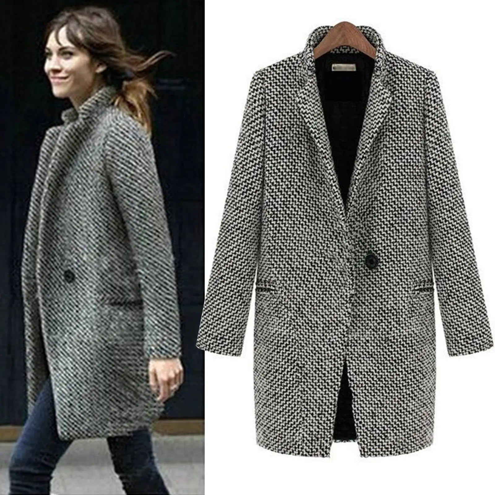 Juno | kurtka zimowa damska długa midi wełniana elegancka stylowa na zimę Chicveo