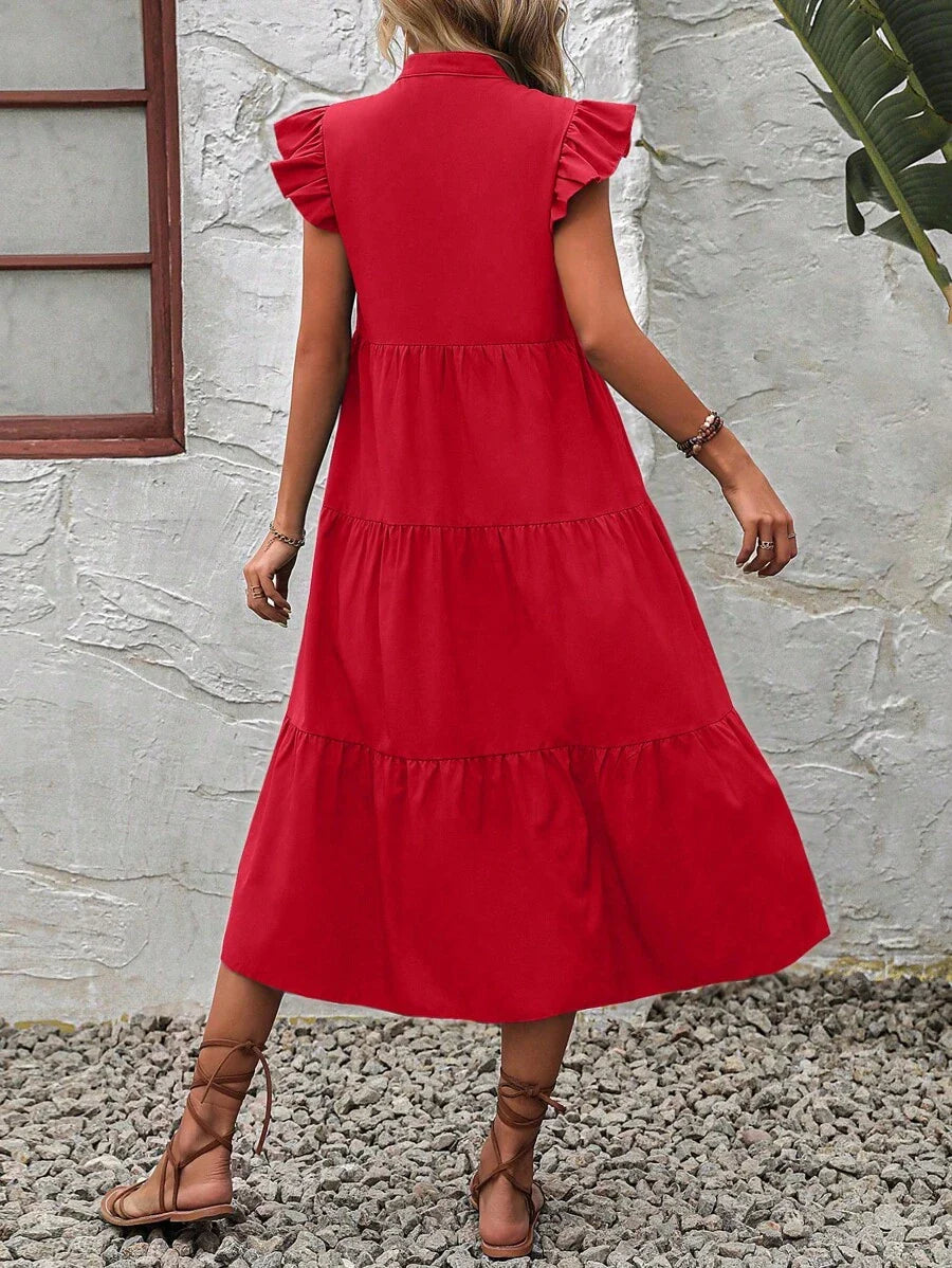 Kaja | Elegancka Midi Sukienka Z Falbankami Dla Kobiet
