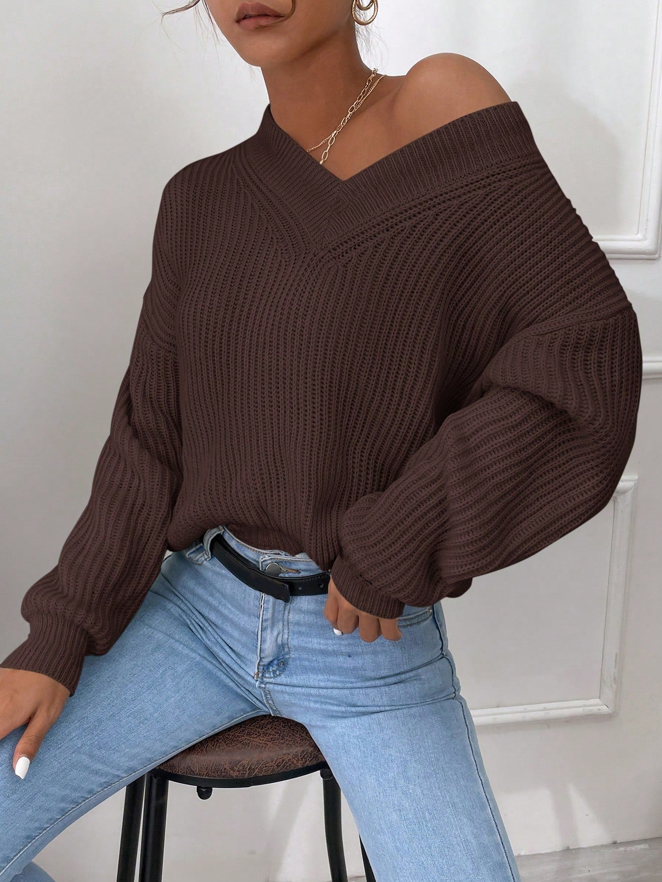 Klara | Oversize Sweter Damski w Jednolitym Kolorze