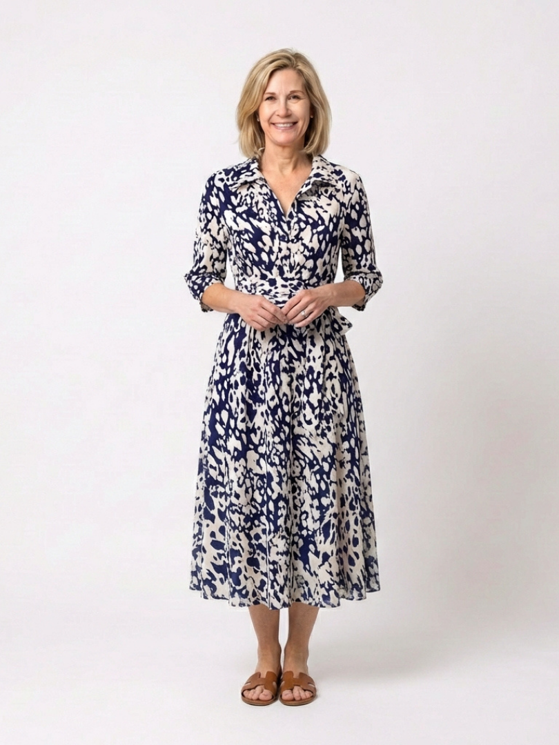 Oriana | Midi sukienka z długim rękawem i wiązaniem w talii