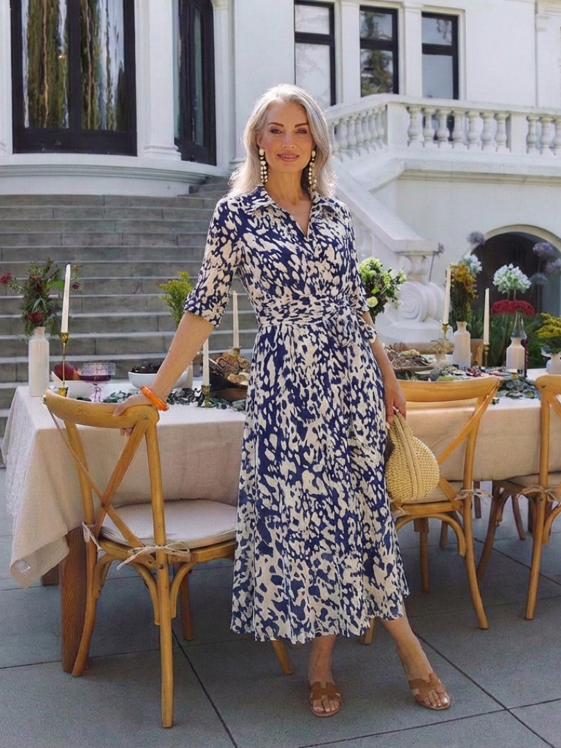Oriana | Midi sukienka z długim rękawem i wiązaniem w talii