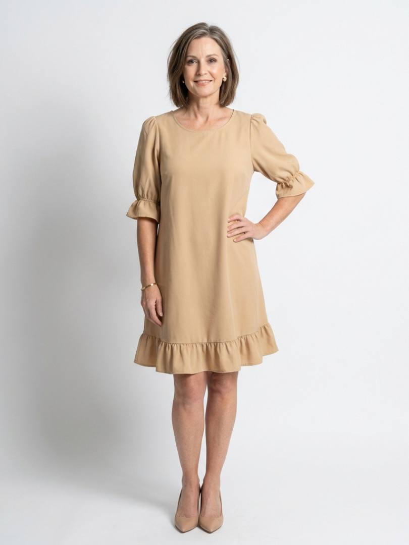 Helen | Sukienka na ramiączkach z falbaną, do kolan