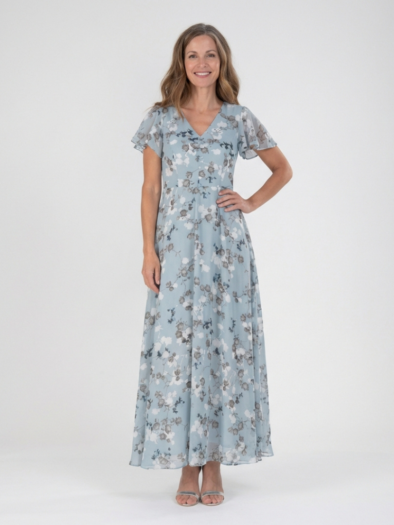 Ismeria | Kwiatowa Sukienka Maxi z Chiffonu