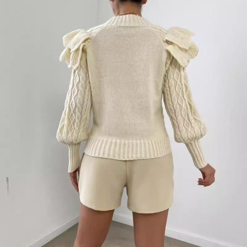 Kylie | Damski Sweter z Falbanami i Warkoczem z Długim Rękawem