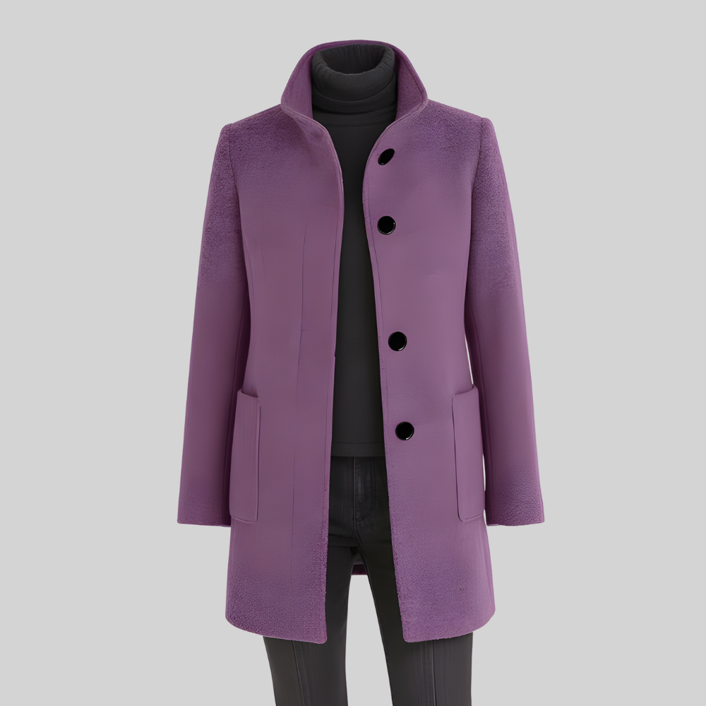 Layla | Elegancki Zimowy Płaszcz z Wełny z Stojącym Kołnierzem