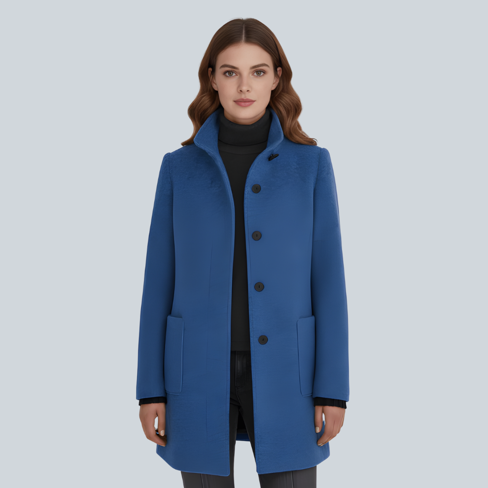 Layla | Elegancki Zimowy Płaszcz z Wełny z Stojącym Kołnierzem