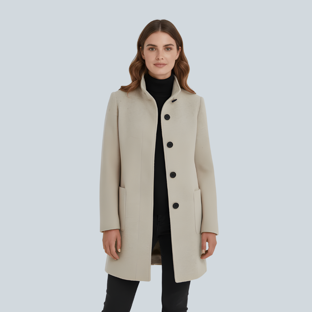 Layla | Elegancki Zimowy Płaszcz z Wełny z Stojącym Kołnierzem