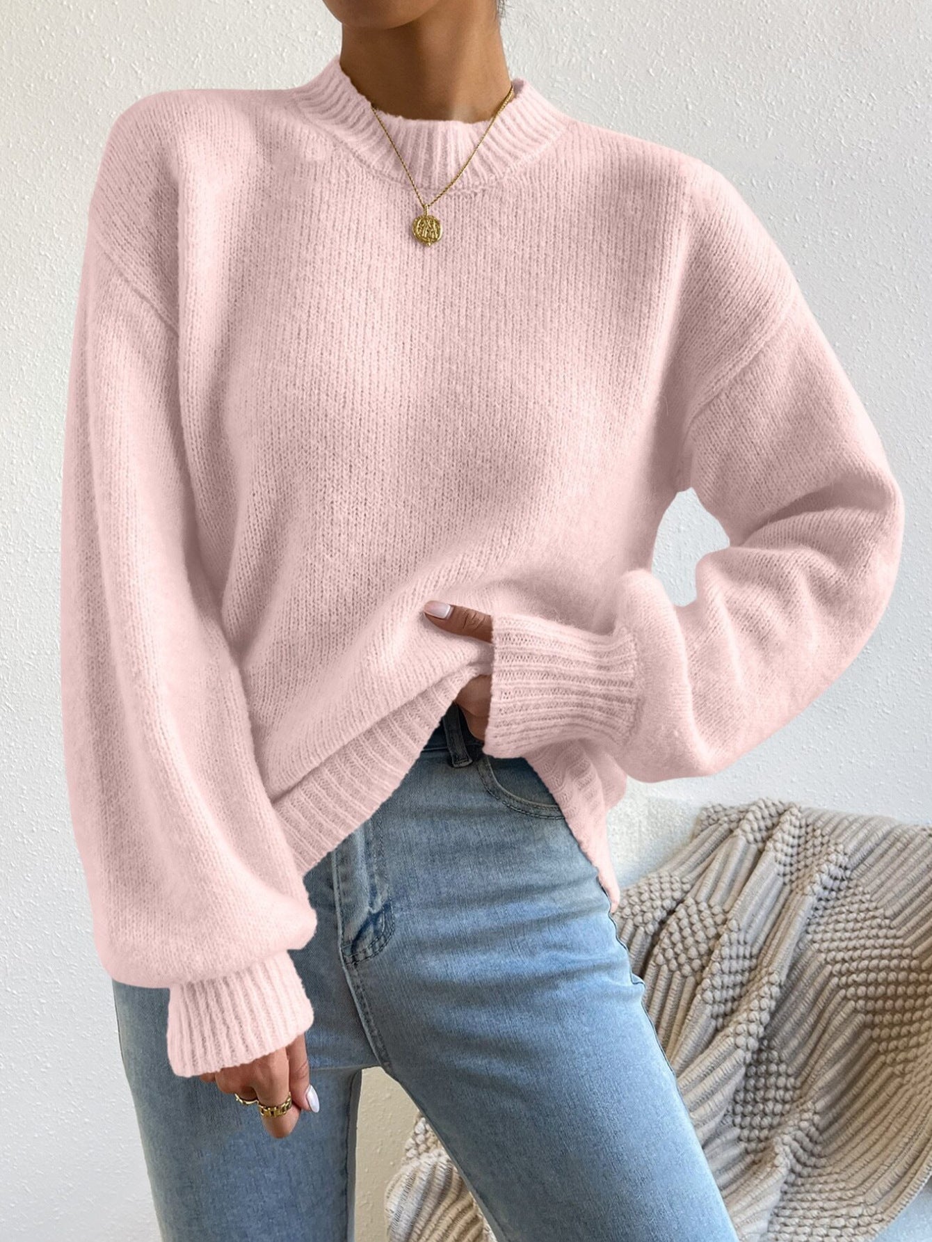 Lily | Sweter Damski z Luźnym Fasonem i Dzianinowym Okrągłym Dekoltem