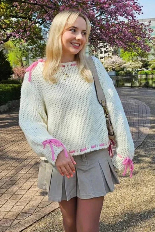 Lucienne | Damski Sweter z Warkoczami i Wstążkami