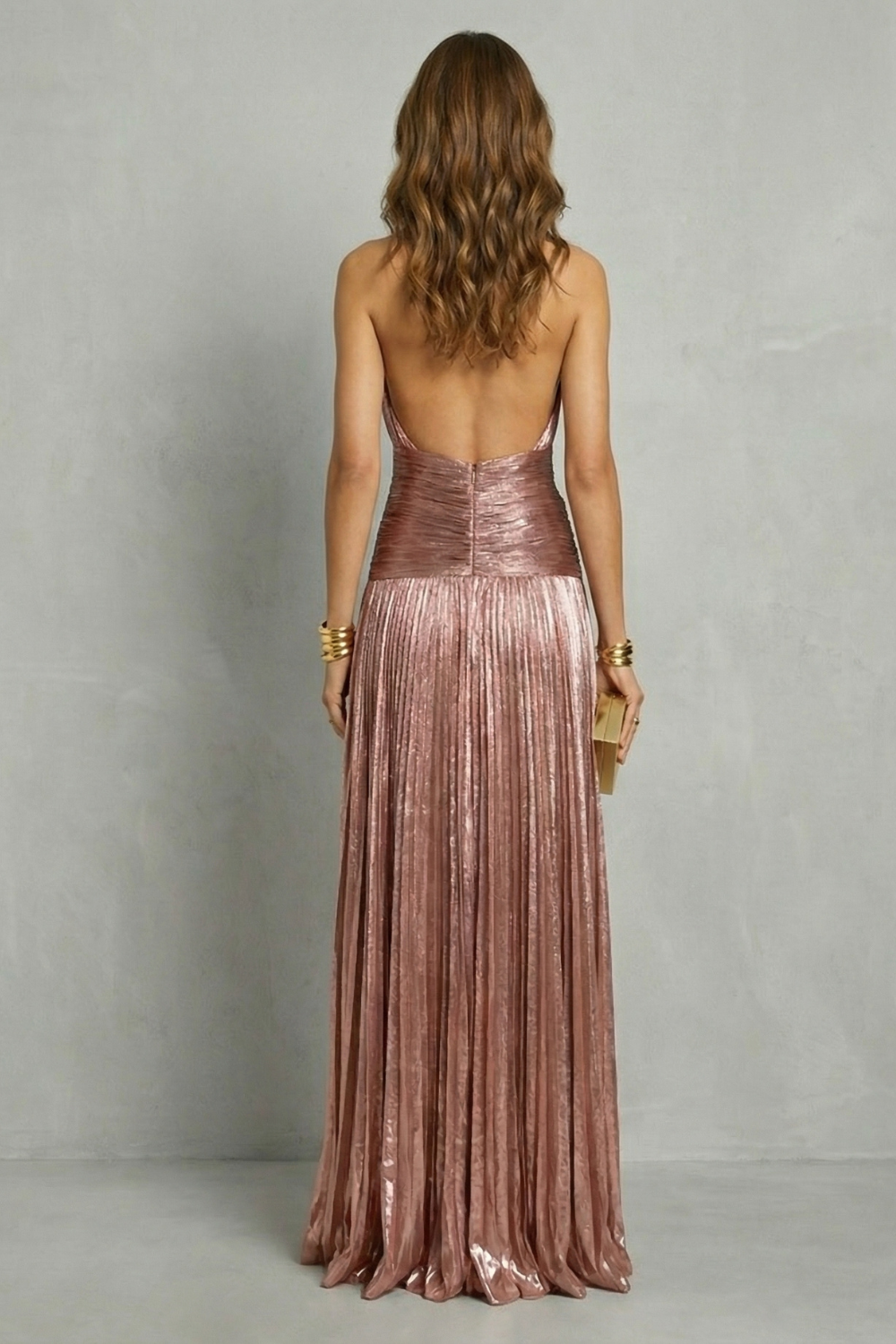 Luminara – Metaliczna elegancja w drapowaniu – Sukienka maxi