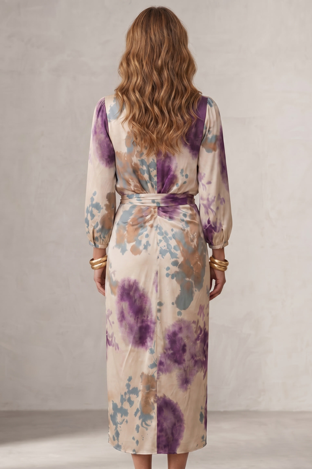 Lunaria – Sukienka midi w stylu wrap z nadrukiem akwarelowym