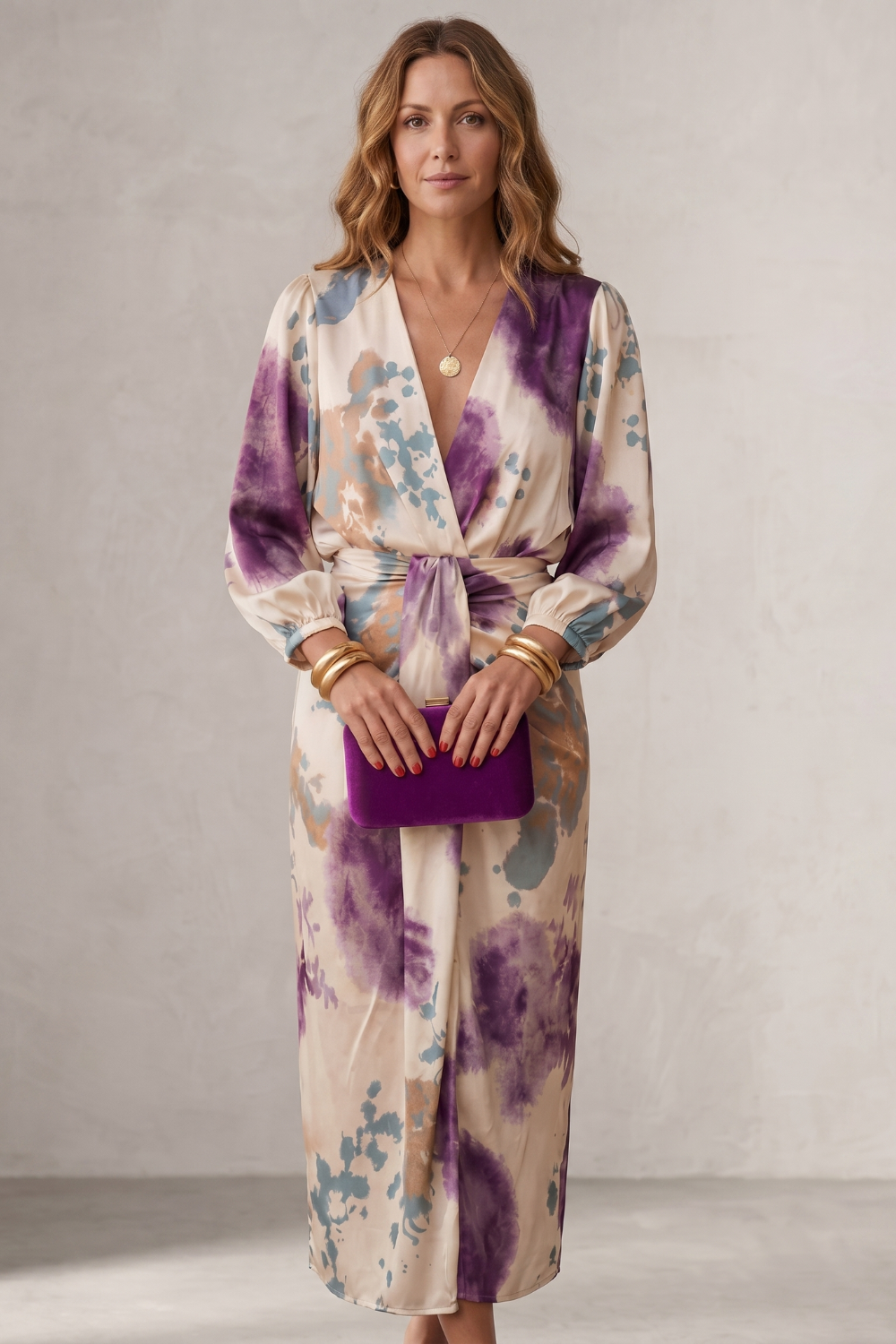 Lunaria – Sukienka midi w stylu wrap z nadrukiem akwarelowym