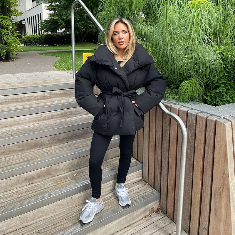 Maeva | kurtka zimowa damska miękka kaszmirowa z paskiem elegancka długa Chicveo