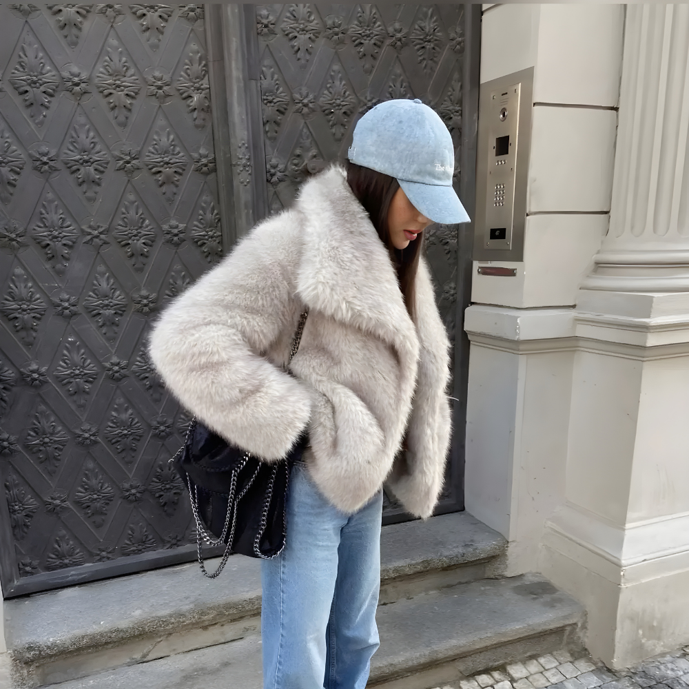 Miękka Kurtka z Imitacji Futra dla Dam