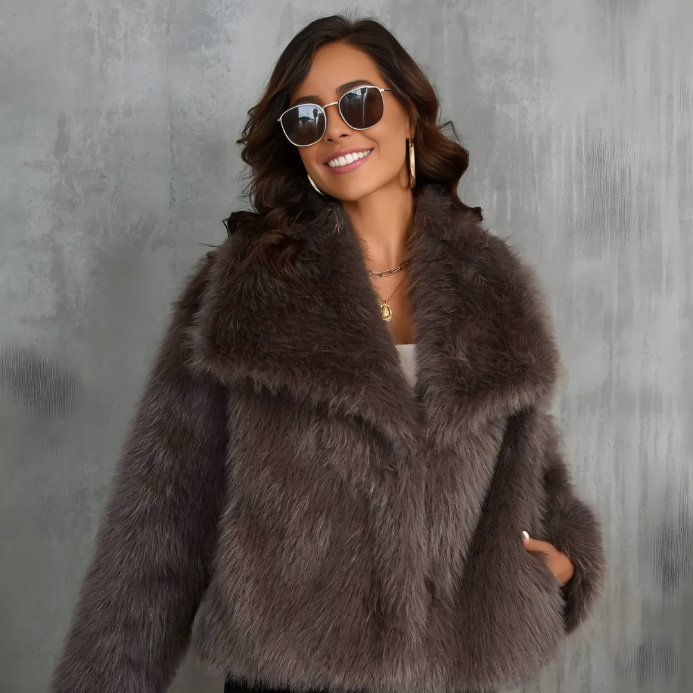 Miękka Kurtka z Imitacji Futra dla Dam