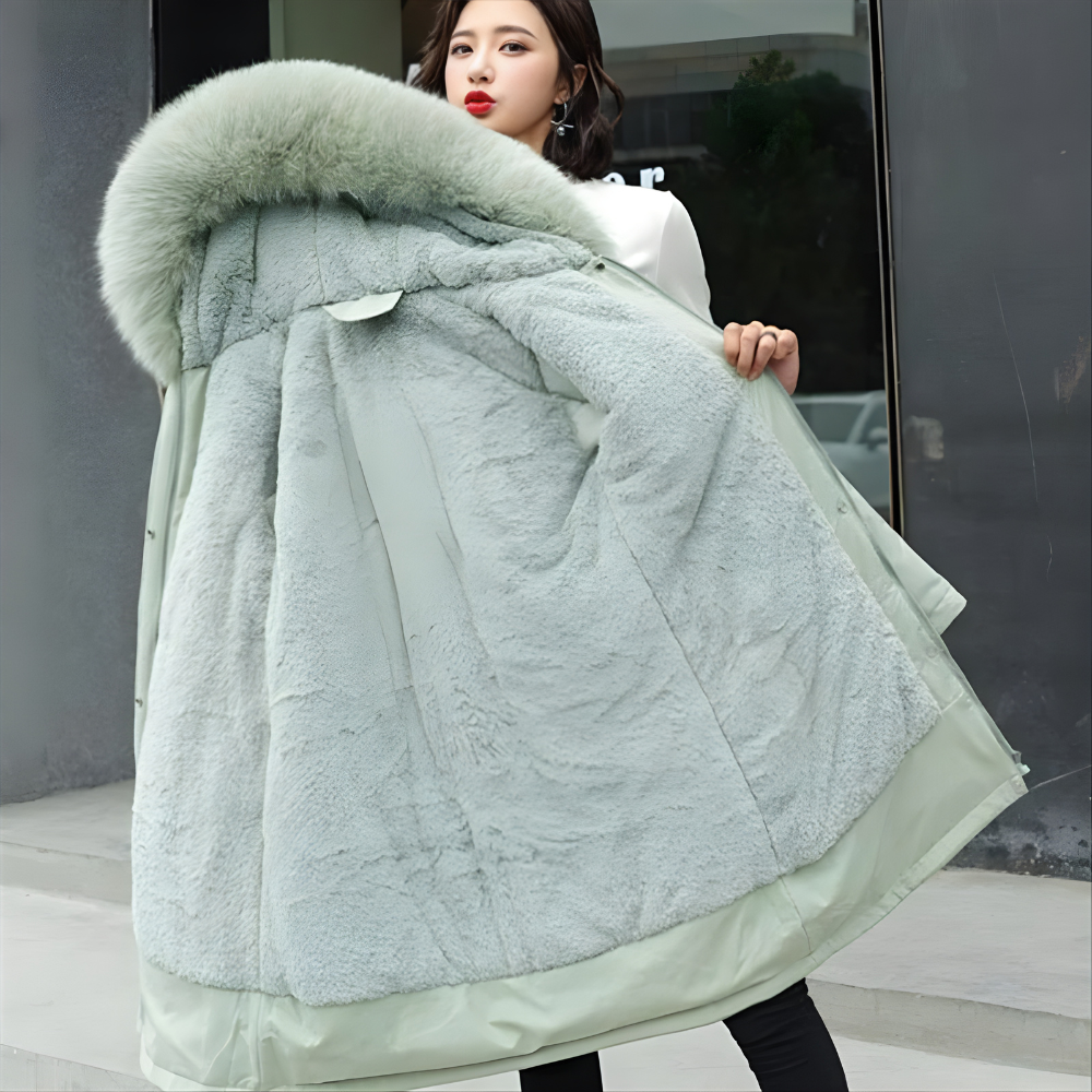 Mila | Gruba Pikowana Parka z Futrzanym Kołnierzem dla Kobiet