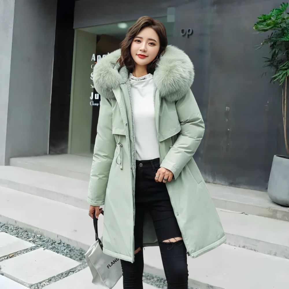 Mila | Gruba Pikowana Parka z Futrzanym Kołnierzem dla Kobiet