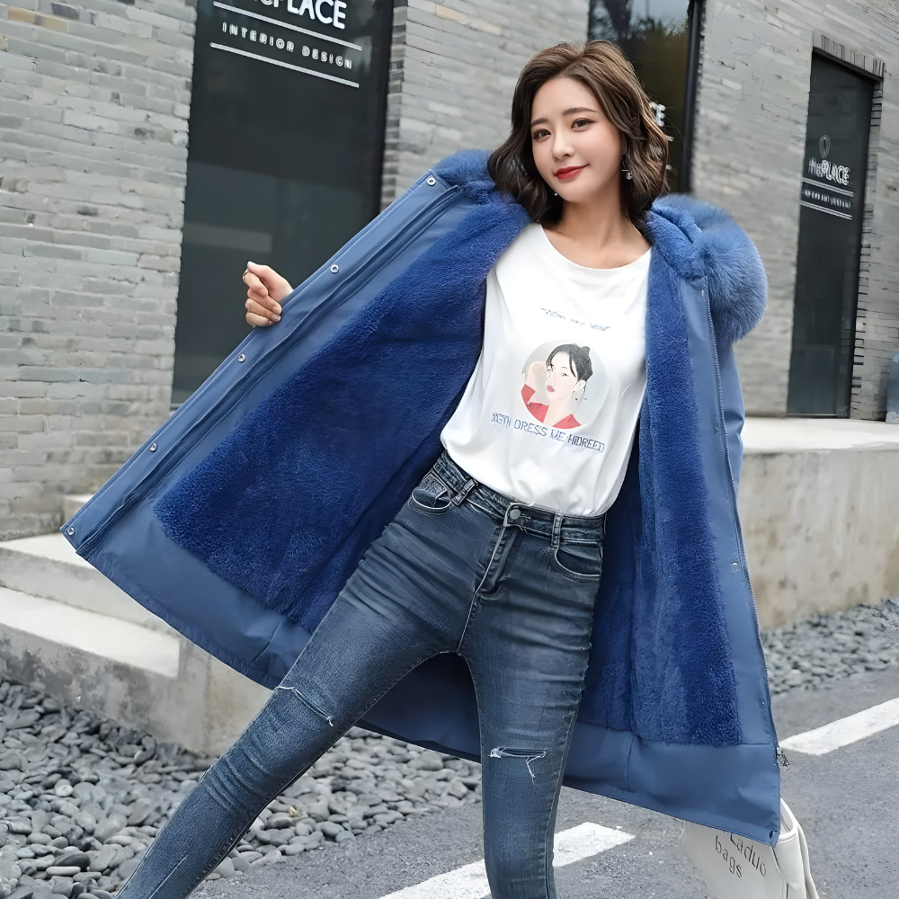 Mila | Gruba Pikowana Parka z Futrzanym Kołnierzem dla Kobiet