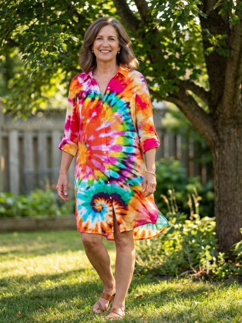 Noemi | Sukienka koszulowa z długim rękawem w stylu tie dye