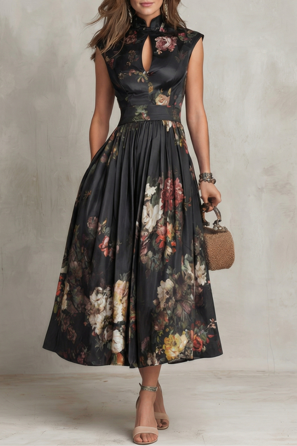 Noirelle – Vintage kwiatowa elegancja – Sukienka midi