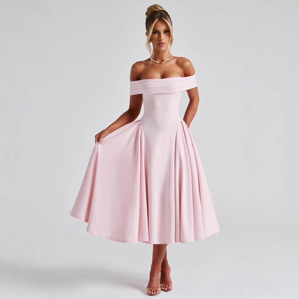 Off Shoulder Flare Midi Dress