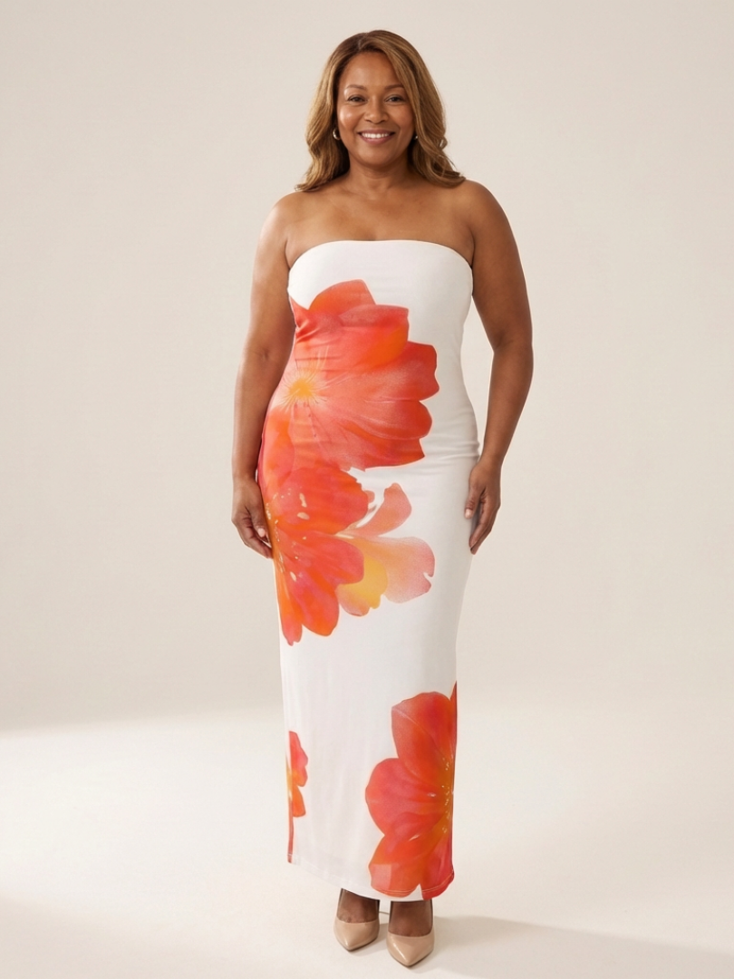 Oriana | Bezramienna Sukienka Maxi w Kwiaty