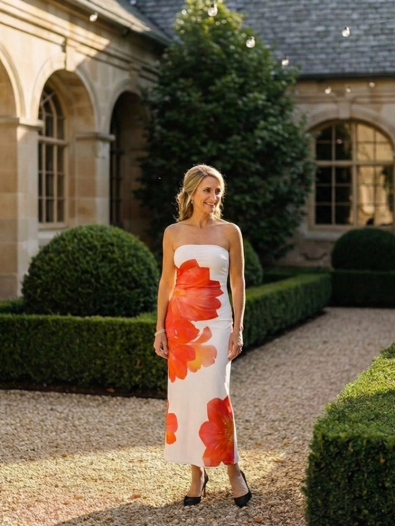 Oriana | Bezramienna Sukienka Maxi w Kwiaty
